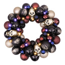 Creep and Glitter Spooky Wreath with Skeleton Skull Baubles, Black, Maroon and Gold Colors with Shiny Glitter