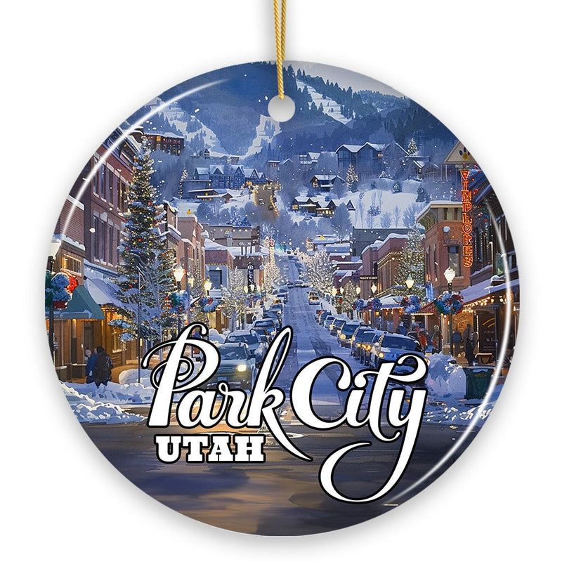 Culturally Artistic Park City Ceramic Ornament, Utah Picturesque Mountain Town Christmas Souvenir