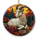 Elegant Goat Stained Glass Theme Ceramic Ornament, Billy Buck and Doe Mountain Animal Decor