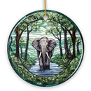 Elephant Elegance Stained Glass Style Ceramic Ornament, African Animals Christmas Gift and Decor