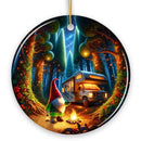 Enchanted Camper Gnome Forest Haven Ornament, Magical Twilight Christmas Ornament