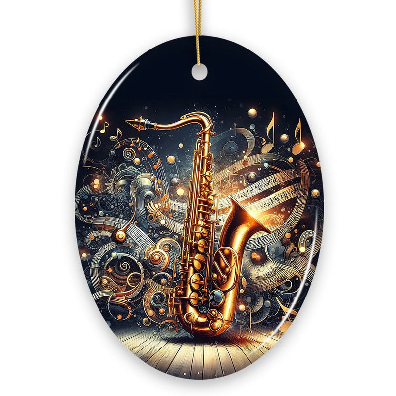 Enchanting Melodic of an Elegant Saxophone Ceramic Ornament, Saxophonist Musician Gift