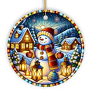 Enchanting Snowman with Cozy Lantern in Winter Village Ceramic Ornament for Decor and Gift