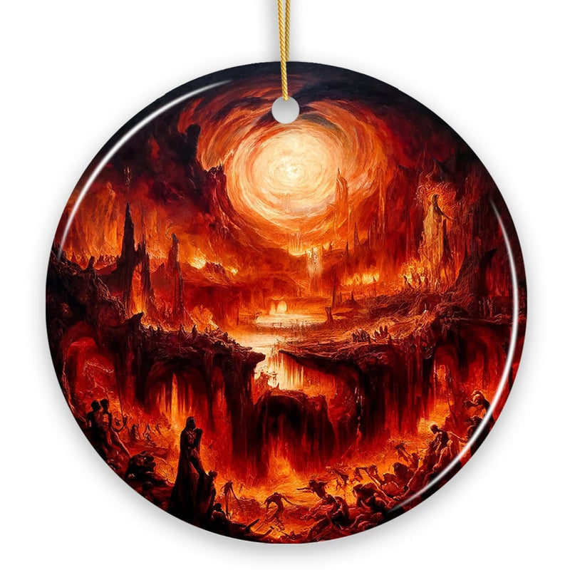 Fiery Hellscape Dante's Inferno Ceramic Ornament, Painting Halloween Gift And Decor