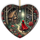 Folksy Sly Wolf and Red Riding Hood Ornament, Mystic Woodland Fantasy Holiday Decoration