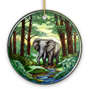 Gentle Giants Elephant Stained Glass Style Ceramic Ornament, African Animals Christmas Gift and Decor