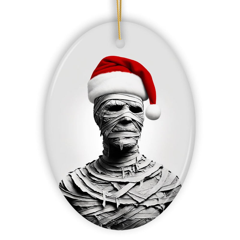 Ghoulish Mummy with Santa Hat Ornament, Sinister Holiday Keepsake for Halloween Lovers