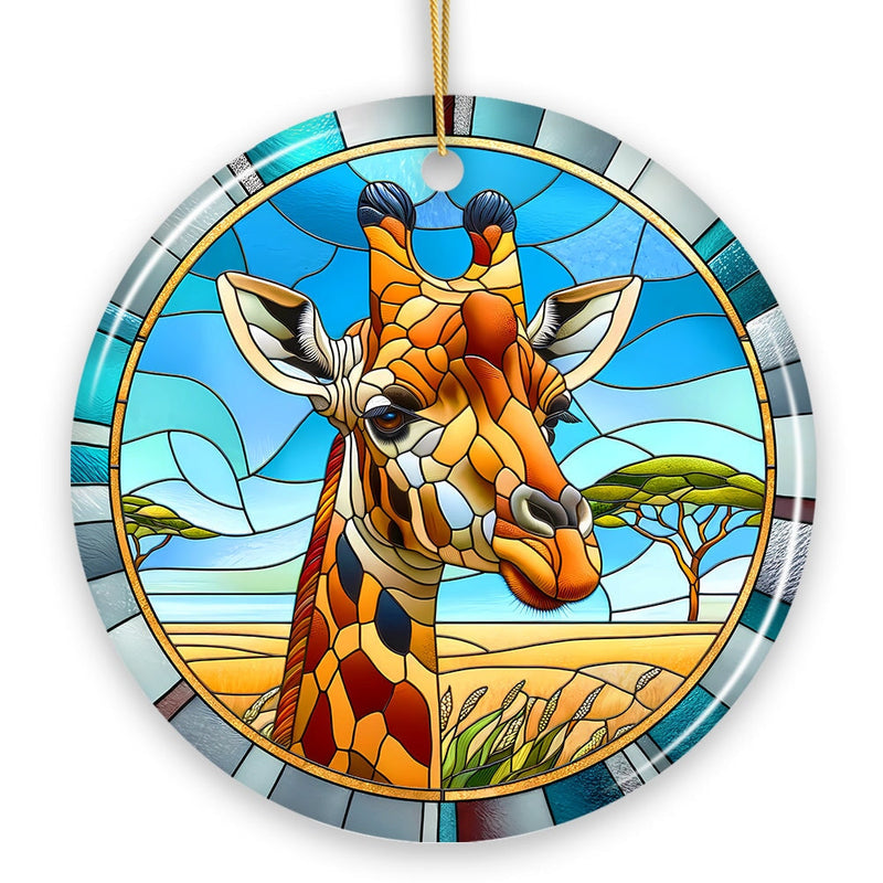 Giraffe Rendezvous Stained Glass Style Ceramic Ornament, African Animals Christmas Gift and Decor