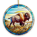 Great Plains Bison Stained Glass Themed Ceramic Ornament, Nature of the American Wild West