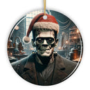 Grotesque Frankenstein with Santa Hat Ornament, Spooky Holiday Gift for Horror Fans