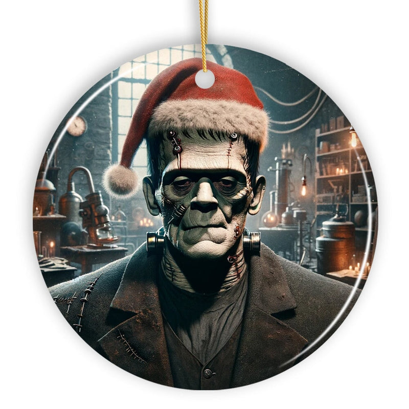 Grotesque Frankenstein with Santa Hat Ornament, Spooky Holiday Gift for Horror Fans