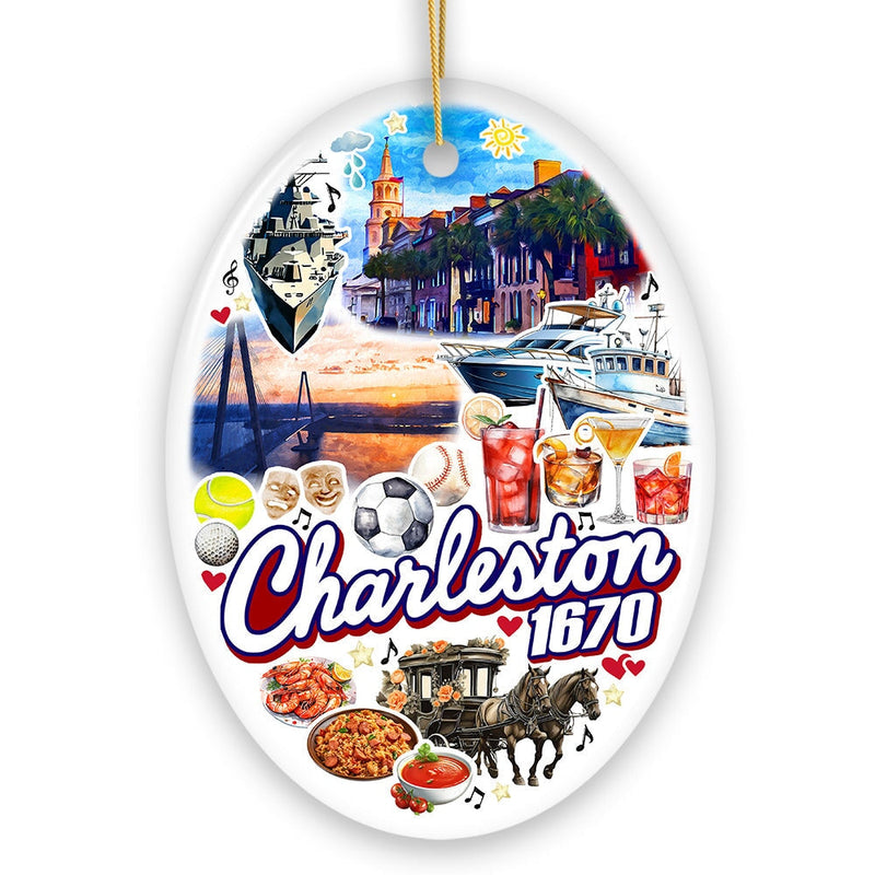 Historically Vibrant Charleston Ornament, Charming Coastal City South Carolina Christmas Gift