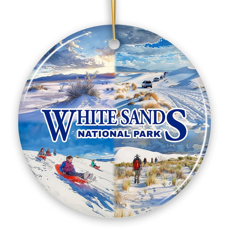 Illustrated Scenery White Sands National Park Ceramic Ornament, New Mexico Travel Souvenir and Christmas Gift