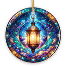Illustrious Lantern Stained Glass Style Ceramic Ornament, Christmas Gift and Decor
