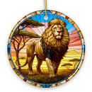 Kings of the Savannah Lion Stained Glass Style Ceramic Ornament, African Animals Christmas Gift and Decor