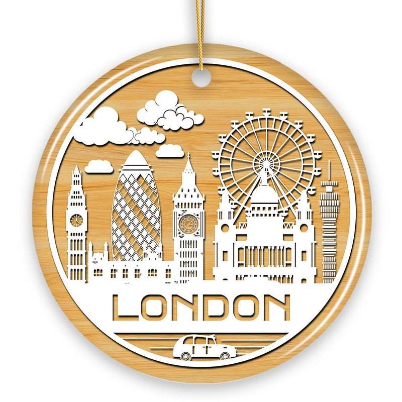 London City Unique Paper Art Themed Ceramic Christmas Ornament