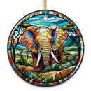Majestic Elephant Stained Glass Style Ceramic Ornament, African Animals Christmas Gift and Decor