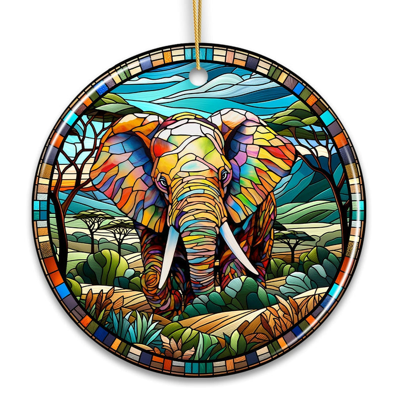 Majestic Elephant Stained Glass Style Ceramic Ornament, African Animals Christmas Gift and Decor