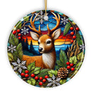 Majestic Winter Deer in Holly Branches Ornament, Enchanting Holiday Wonderland for Christmas Tree Decor