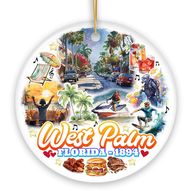 Marvelous West Palm Beach Florida Ornament, Artistic Paradise and Southern Souvenir