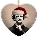 Melancholic Poet Edgar Allan Poe with Santa Hat Ornament, Eerie Christmas Gift for Literature Lovers