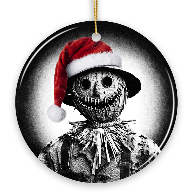 Nightmarish Scarecrow with Santa Hat Ornament, Gift For Unique Halloween Tree Christmas Decor