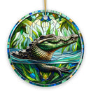 Nile Crocodile Stained Glass Style Ceramic Ornament, African Animals Christmas Gift and Decor