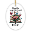 Reading Helps the Brain Bloom Unique Handcrafted Ornament, Booklover Gift with Flowers and Butterflies Art