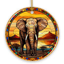 Safari Elephant Trek Stained Glass Style Ceramic Ornament, African Animals Christmas Gift and Decor