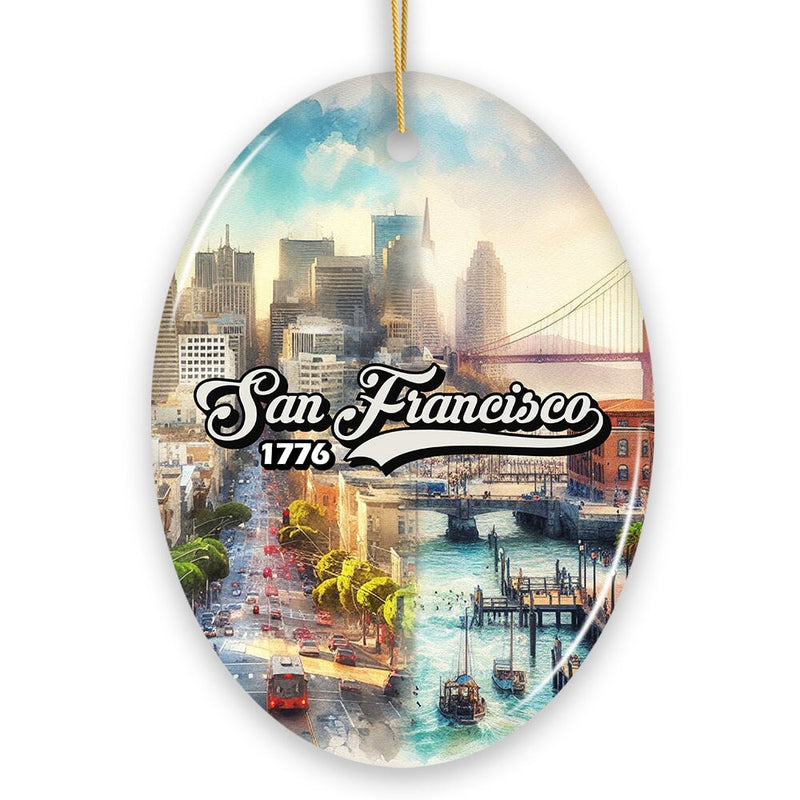San Francisco Artistry Handmade Ceramic Christmas Ornament, California Art Souvenir