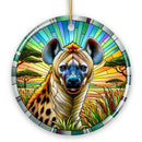 Savannah Scavenger Hyena Stained Glass Style Ceramic Ornament, Safari Animals Christmas Gift and Decor