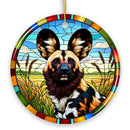Savannah's Wild Dog Stained Glass Style Ceramic Ornament, Safari Animals Christmas Gift and Decor