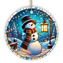 Serene Lantern Light Snowman with Top Hat Ornament, Gift for Joyful Winter Tranquility Decor