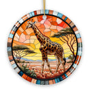 Serengeti Splendor Giraffe Stained Glass Style Ceramic Ornament, Safari Animals Christmas Gift and Decor