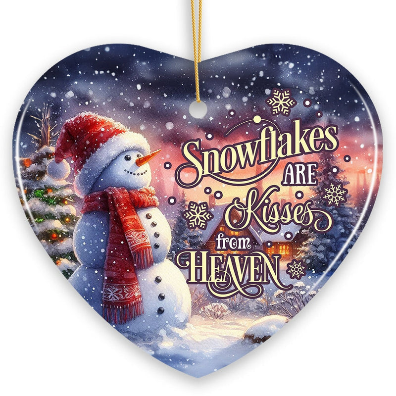 Snowflakes are Kisses from Heaven Quote Christmas Ornament, Snowman under the Twilight Sky Memorial Gift