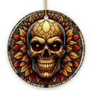 Spine-Chilling Haunting Skull Stained Glass Style Ceramic Ornament, Halloween Themed Christmas Gift and Decor