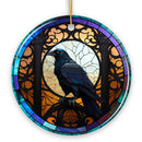 Stained Glass Creepy Dark Raven Ornament, Horror and Elegance