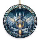 Stunning Castle Stained Glass Style Ceramic Ornament, Christmas Gift and Decor