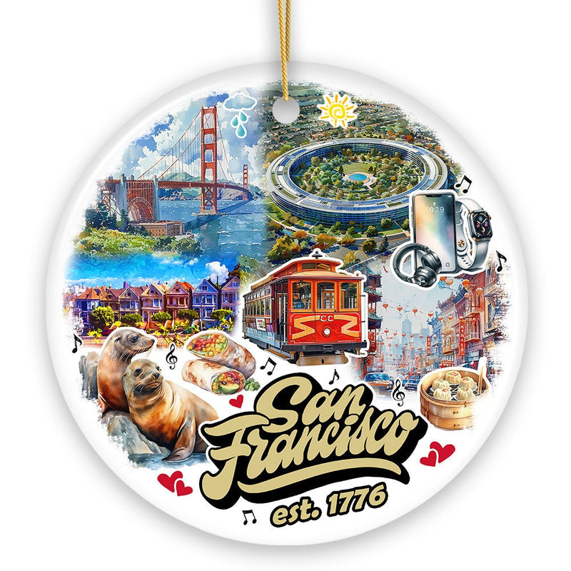 Unique San Francisco Handcrafted Ceramic Ornament, California Souvenir and Christmas Gift