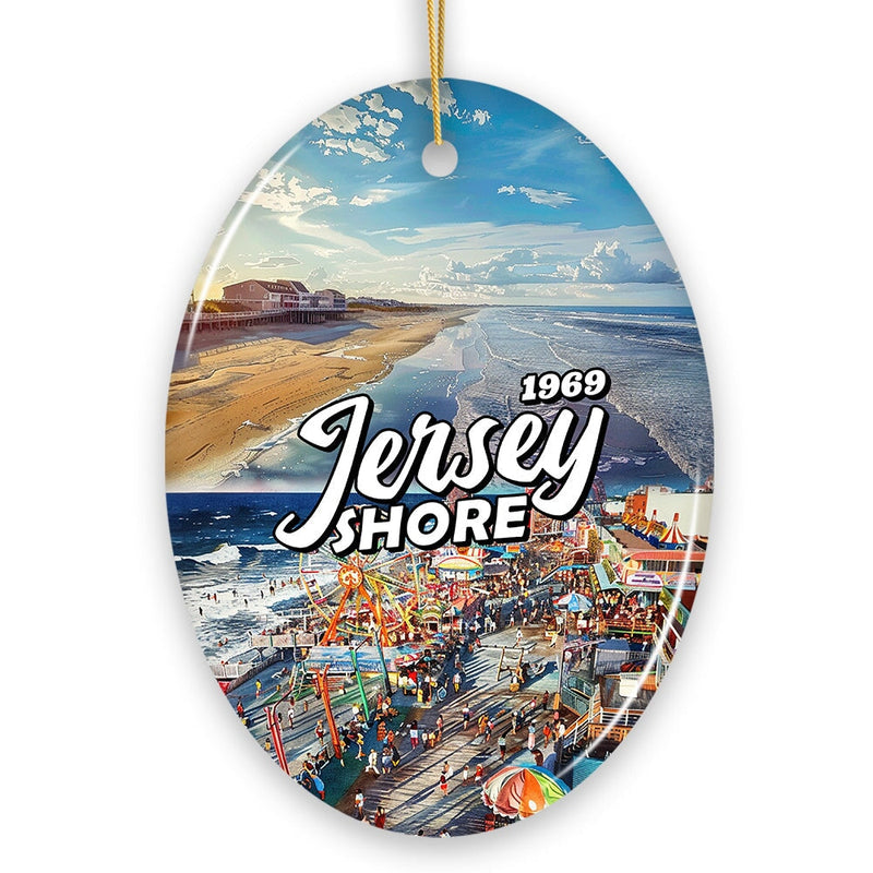 Vibrant Jersey Shore Ceramic Ornament, Tropical New Jersey Vacation in Atlantic Ocean Christmas Souvenir