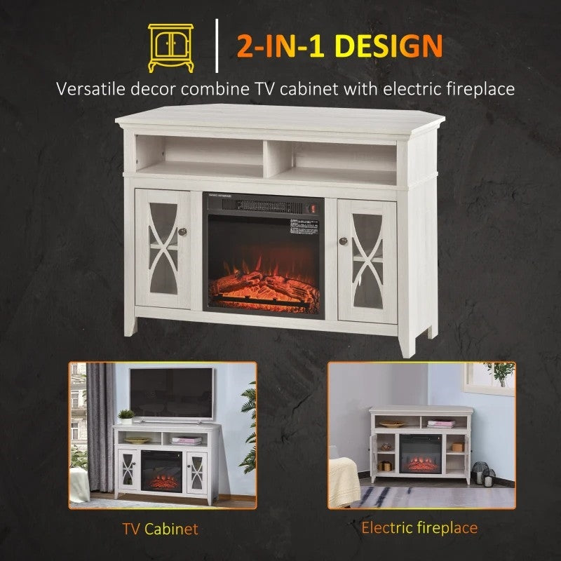 Rustic White Electric Fireplace Mantel TV Stand w/ Adjustable Shelves 2 Storage Cabinets, photo 4 of 5