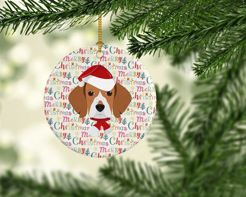 Beagle Merry Christmas Ceramic Ornament