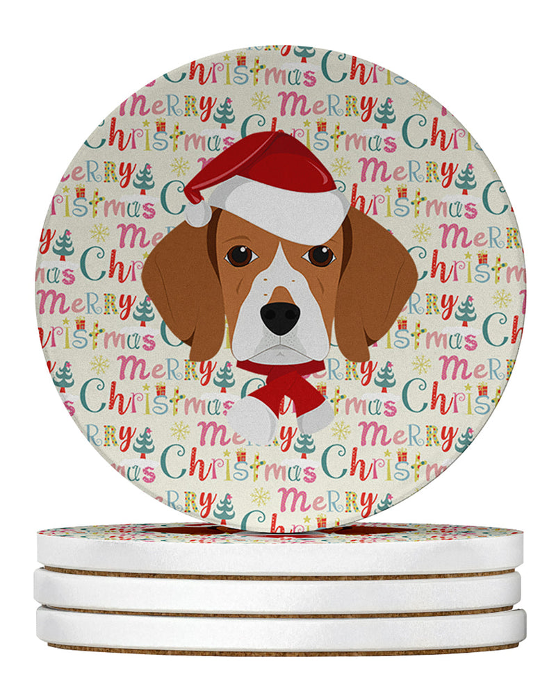 Beagle Merry Christmas Large Sandstone Coasters Pack of 4