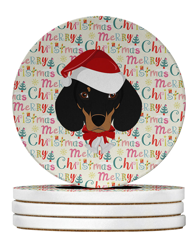 Dachshund Merry Christmas Large Sandstone Coasters Pack of 4