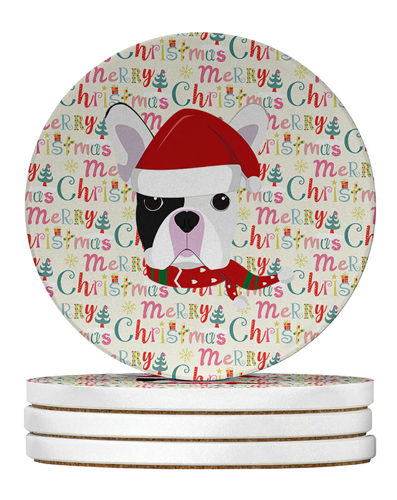 French Bulldog Merry Christmas Large Sandstone Coasters Pack of 4