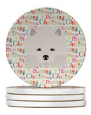 American Eskimo Merry Christmas Large Sandstone Coasters Pack of 4