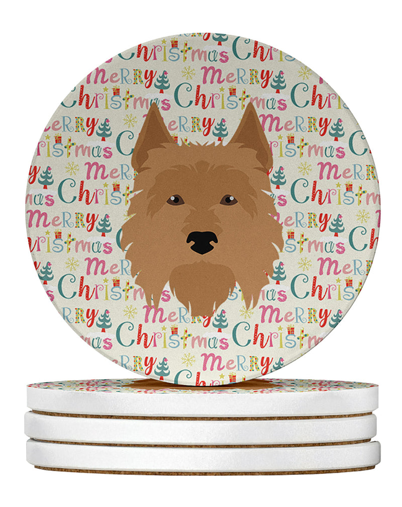 Australian Terrier Merry Christmas Large Sandstone Coasters Pack of 4