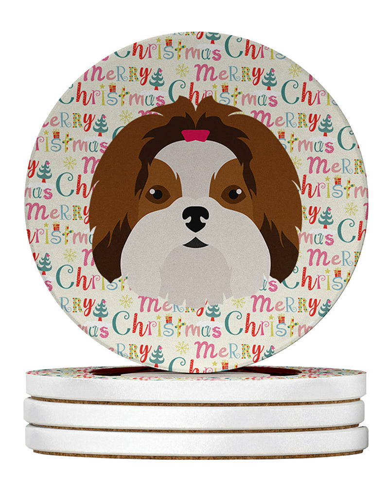 Imperial Shih Tzu Merry Christmas Large Sandstone Coasters Pack of 4