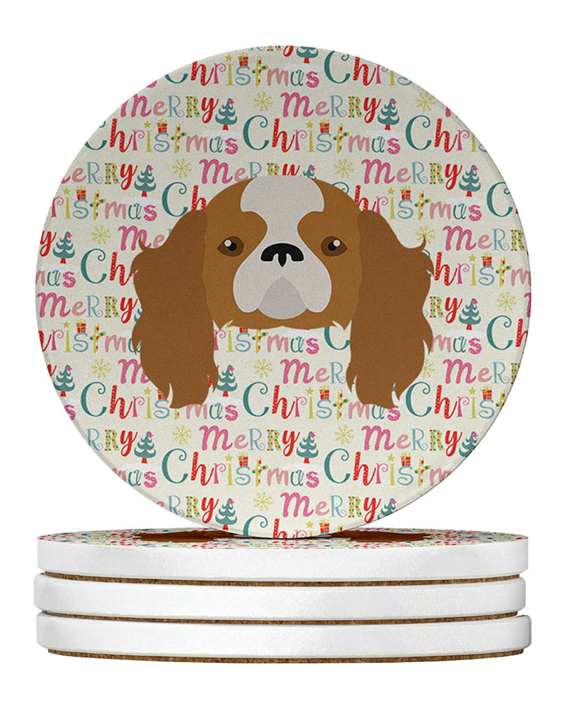 Blenheim Cavalier King Charles Spaniel Merry Christmas Large Sandstone Coasters Pack of 4