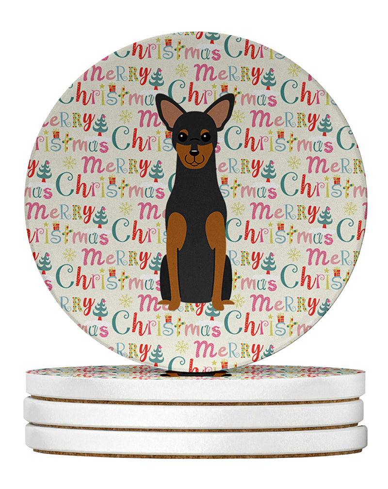 Merry Christmas Manchester Terrier Large Sandstone Coasters Pack of 4